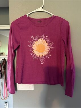 Maurices Purple Long-Sleeve Ribbed Tee with Yellow Sunflower Graphic